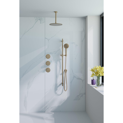Fortifura Nebbio Regendoucheset - inbouwkraan - inbouwdeel - glijstang - doucheslang metaal - ronde handdouche - 20cm plafondarm - ronde hoofddouche - geborsteld messing PVD (goud)
