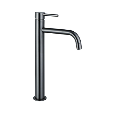Fortifura Calvi Slim Wastafelkraan - 32cm - verhoogd - opbouw - Geborsteld Gunmetal PVD TWEEDEKANS