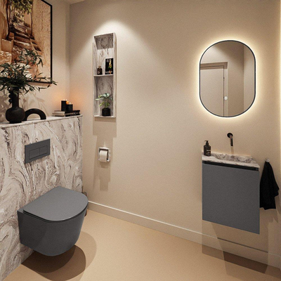 MONDIAZ TURE-DLUX 40cm toiletmeubel Dark Grey. EDEN wastafel Glace positie rechts. Zonder kraangat.