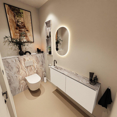 MONDIAZ TURE-DLUX 120cm toiletmeubel Talc. EDEN wastafel Glace positie links. Met 1 kraangat.