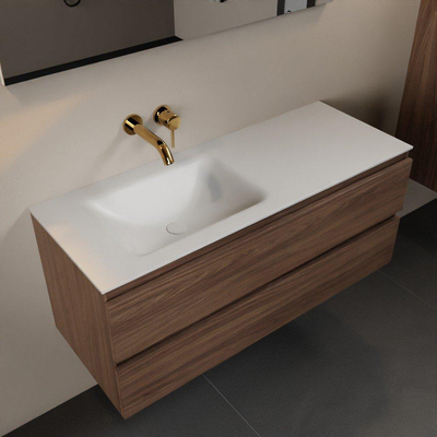 Mondiaz AIVY Ensemble de meuble - 120x45x50cm - 0 trous de robinet - 1 vasque Talc Solid surface - Gauche - 2 tiroirs - avec miroir - Melamine Mocha