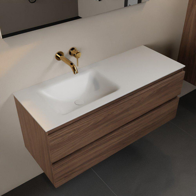 Mondiaz Aivy ensemble de meuble de salle de bains - 120x45x50cm - 0 trous de robinet - 1 vasque talc Solid surface - Gauche - 2 tiroirs - Sans miroir - Mélamine Mocha