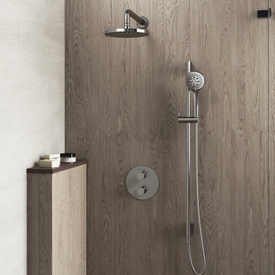 Hotbath Buddy IBS Ensemble de douche pluie - bras mural 35cm - pomme de douche ronde 20cm - douchette 3 jets - barre de douche - nickel brossé