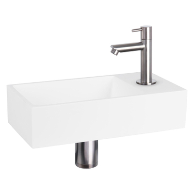 Differnz Solid pack lave-mains – 36 x 18,5 x 9 cm – Solid Surface blanc – robinet droit chromé mat