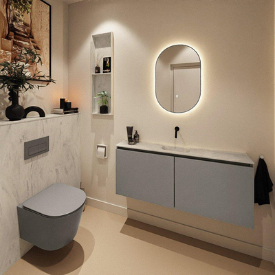 MONDIAZ TURE-DLUX Meuble toilette - 120cm - Smoke - EDEN - vasque Opalo - position centrale - sans trou de robinet