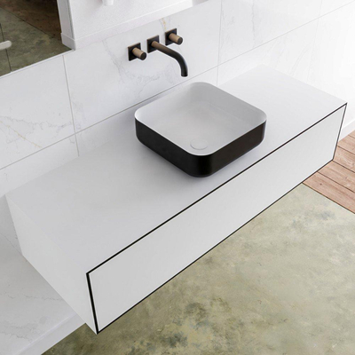 Mondiaz Lagom Meuble salle de bains 130x30.9x45cm Solid Surface Urban 1 tiroir avec lavabo BINX vasque à poser Centre sans trous de robinet