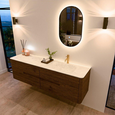 Mondiaz CIRO-DLUX Badkamermeubelset - 170x45x50cm - Solid surface wastafel Opalo - 1 wasbak Rechts - 1 kraangat - 4 lades - Dusk