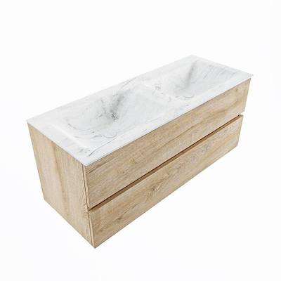 MONDIAZ VICA-DLUX Badkamermeubelset - 120cm - onderkast washed oak - 2 lades - inbouw wastafel cloud dubbel - zonder kraangaten - 60cm hoge versie - opalo