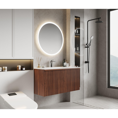 Saniclass Terra Wastafelonderkast - 100cm - 2 lades - ribbel front - kastanje