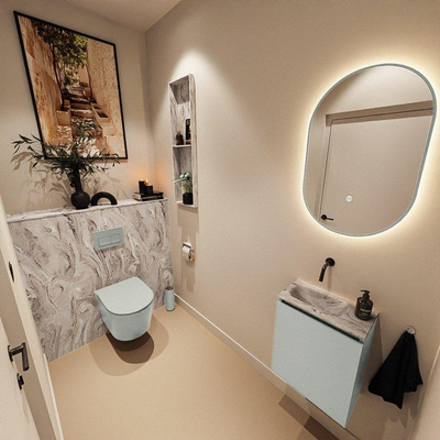 MONDIAZ TURE-DLUX Meuble de toilettes 40 cm Greey. Lavabo EDEN Glace position à gauche. Sans trou de robinet.