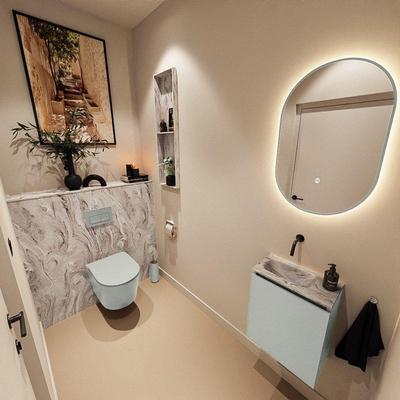 MONDIAZ TURE-DLUX Meuble toilette - 40cm - Greey - EDEN - vasque Glace - position gauche - sans trou de robinet