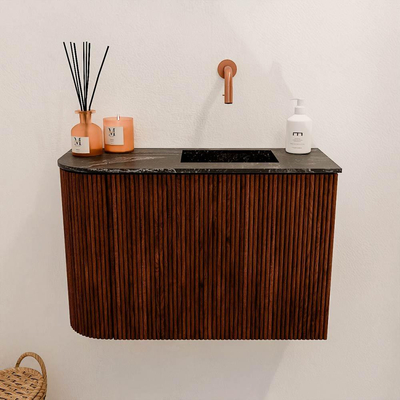 Mondiaz JOYA-DLUX 61.6cm toiletmeubel - ronding links kleur Ruby - Wastafel FAYE positie Rechts Zonder kraangat kleur Lava.