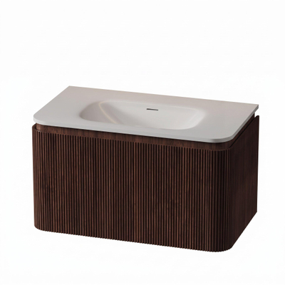 Royal Plaza Terra Edge Ensemble meuble de salle de bains - 80x44.7x46cm - vasque en solid surface blanc mat - 1 vasque - sans trou de robinetterie - 2 tiroirs - châtaignier (noyer)