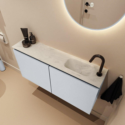 MONDIAZ TURE-DLUX 100cm toiletmeubel Clay. EDEN wastafel Opalo positie rechts. Met 1 kraangat.