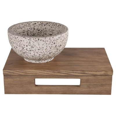 Differnz lave-mains – 40 x 25 x 10 cm – terrazzo noir et blanc – sans robinet – avec cadre chêne brun