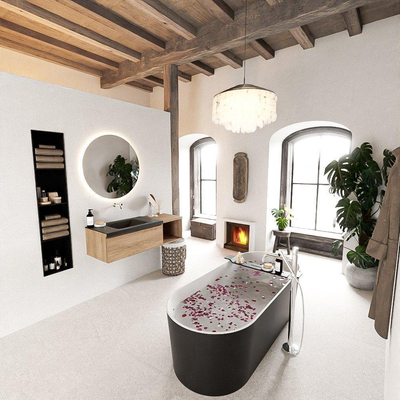 Mondiaz bukla ensemble de meubles de bain 120x45x34cm 0 robinetterie lavabo gauche solid surface urban sans poignée 1 tiroir avec fermeture douce mélamine chêne lavé