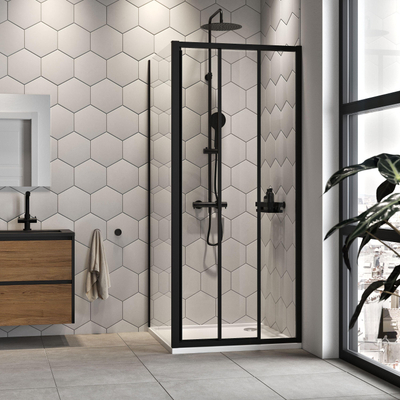 Sealskin Hooked zijwand voor schuifdeur - 90x200 cm - 6 mm helder veiligheidsglas - met Sealglas-coating - zwart mat