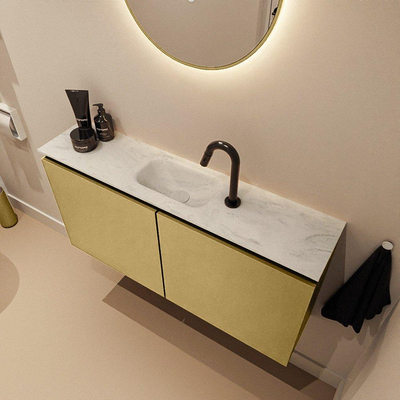 MONDIAZ TURE-DLUX Meuble toilette - 100cm - Oro - EDEN - vasque Opalo - position centrale - 1 trou de robinet