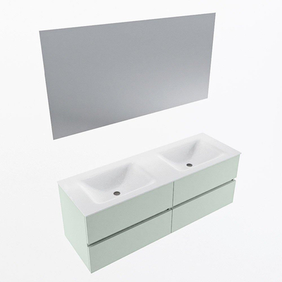 Mondiaz VICA ensemble de meuble de salle de bain - 140cm - meuble sous-vasque greey - 4 tiroirs - lavabo cloud double - 2 trous de robinet - couleur talc - miroir LED - version XL 60cm de haut