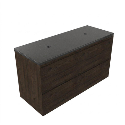 Saniclass Holz Pure Ensemble de meuble de salle de bains - 120x45x63cm - lavabo en basalte Noche poli - 1 vasque - sans trou de robinet - 4 tiroirs - chêne charcoal mat (bois)