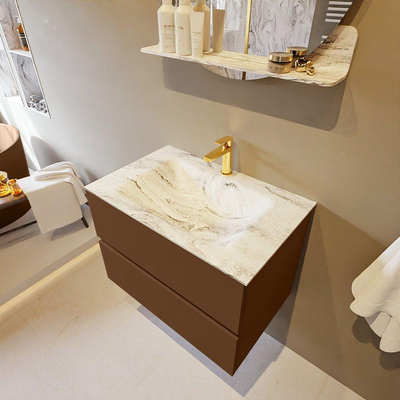 Mondiaz VICA-DLUX ensemble de meuble de salle de bain - 70cm - meuble sous-vasque reposant - 2 tiroirs - lavabo encastré cloud milieu - 1 trou de robinet - version haute de 60cm - glace