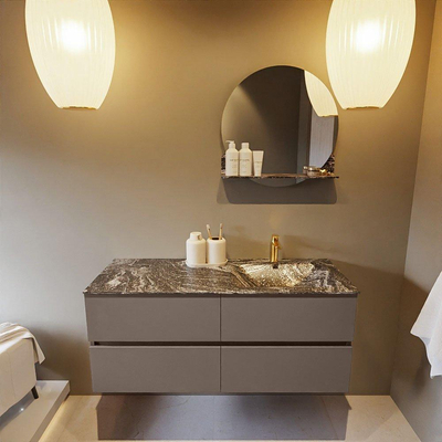 Mondiaz VICA-DLUX Ensemble de meuble de salle de bain - 120cm - meuble sous-vasque fumée - 4 tiroirs - lavabo encastré nuage droite - 1 trou de robinet - version haute 60cm - lave