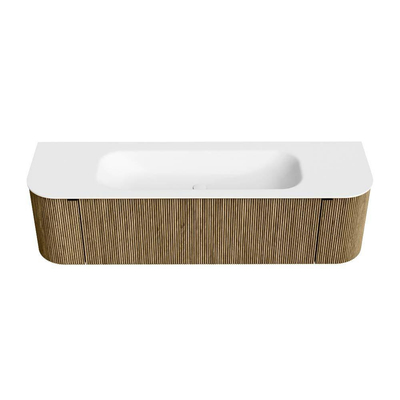 Mondiaz KURVE Badkamermeubelset - 160x46x40cm - 1 lade - 2 deuren - wastafel solid surface - midden - zonder kraangat - Dusk
