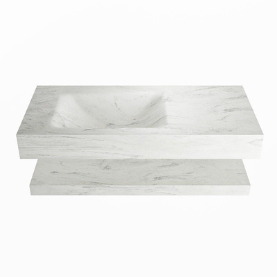 Mondiaz ALAN-DLUX Ensemble de meuble - 100cm - meuble Opalo mat - 0 tiroirs - Lavabo Cloud Opalo suspendu - vasque Gauche - 0 trous de robinet