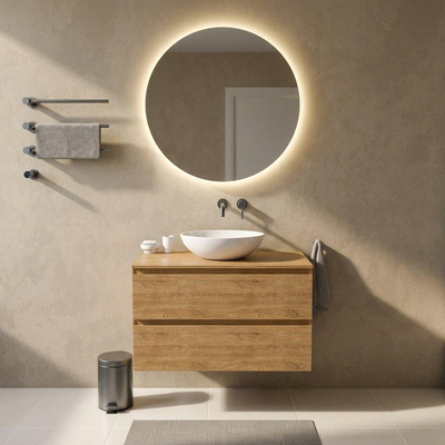 Saniclass Holz Pure Ensemble de meubles de salle de bains - 100x45x62cm - plan en bois - sans trou de robinetterie - 2 tiroirs - chêne natural mat (bois)