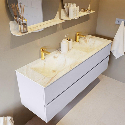 MONDIAZ VICA-DLUX Ensemble meuble de salle de bains - 150cm - sous-meuble Cale - 2 tiroirs - lavabo encastré Cloud double - 2 trous de robinet - version haute 60cm - Frappe