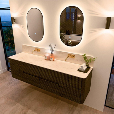 Mondiaz CIRO-DLUX Badkamermeubelset - 180x45x50cm - Solid surface wastafel Meli - 2 wasbak Dubbel - zonder kraangaten - 4 lades - Shadow