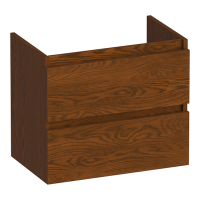 BRAUER Joy meuble sous-lavabo peu profond - 60x39x50cm - 2 tiroirs softclose - sans poignées - 1 découpe pour siphon - chêne massif - chêne à lamelles brun