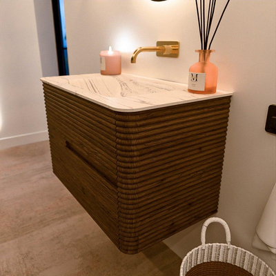 Mondiaz CIRO-DLUX Badkamermeubelset - 80x45x50cm - Solid surface wastafel Nata - 1 wasbak Midden - zonder kraangaten - 2 lades - Dusk