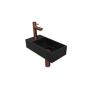 INK Versus Pack lave-mains 36x18x9cm 1 trou de robinet gauche Noir mat avec robinet, siphon et bonde Doré rose mat