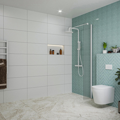 FugaFlow Eccelente Vetro inloopdouche badkamer - 30x200cm - ribbelglas - wandarm - mat wit