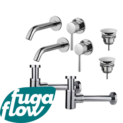 FugaFlow Eccelente Sobrado Badkamer Slim Wastafelkraanset - voor dubbele wastafel - inbouw wastafelkraan - always open plug - verlaagde design sifon - Chroom