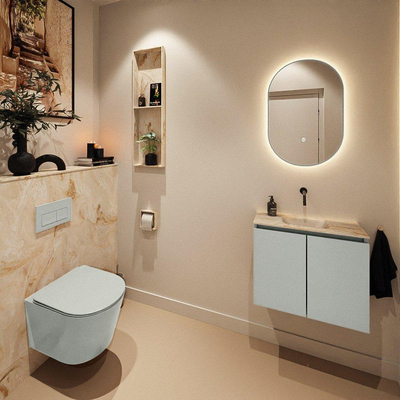 MONDIAZ TURE-DLUX Meuble toilette - 60cm - Greey - EDEN - vasque Frappe - position centrale - sans trou de robinet