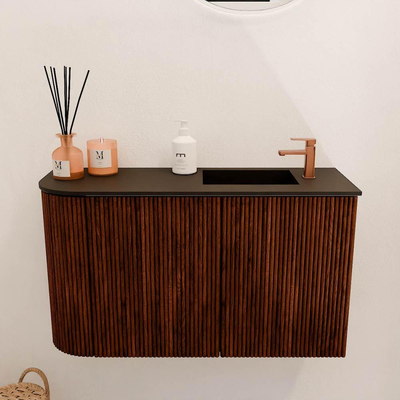 Mondiaz JOYA 71.6cm meuble de salle de bains - arrondi gauche couleur Ruby - Vasque FAYE position Droite 1 trou de robinet couleur Urban