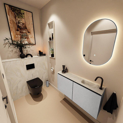 MONDIAZ TURE-DLUX meuble WC 100 cm Plata. EDEN vasque Ostra position droite. Avec 1 trou de robinet.
