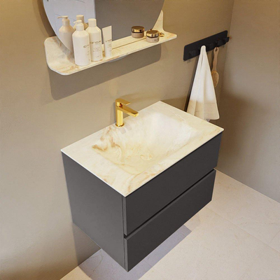 Mondiaz VICA-DLUX Ensemble de meuble de salle de bain - 70cm - meuble sous-vasque gris foncé - 2 tiroirs - lavabo encastré cloud milieu - 1 trou de robinet - version haute de 60cm - frape