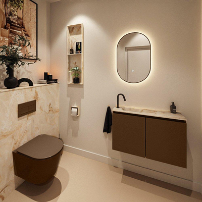 MONDIAZ TURE-DLUX Meuble toilette - 80cm - Rust - EDEN - vasque Frappe - position gauche - 1 trou de robinet