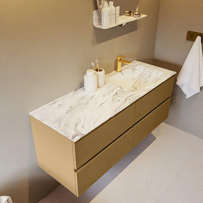MONDIAZ VICA-DLUX Ensemble de meuble de salle de bains - 130cm - meuble bas oro - 4 tiroirs - lavabo encastré cloud à droite - 1 trou de robinet - version haute 60cm - glace
