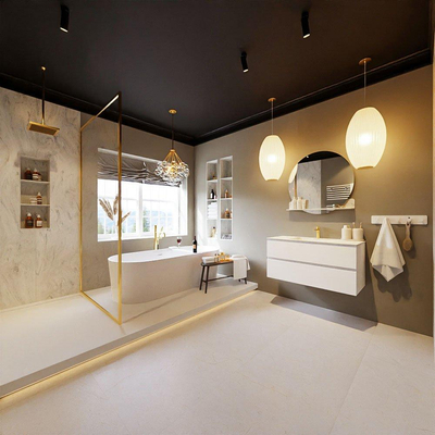 MONDIAZ VICA-DLUX Ensemble meuble de salle de bains - 100cm - meuble bas Talc - 2 tiroirs - lavabo encastré Cloud central - 1 trou de robinet - version haute 60cm - Opalo