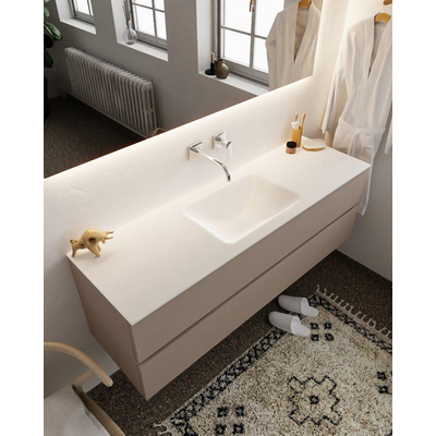 Mondiaz VICA Ensemble de meuble de salle de bain - 150cm - meuble sous-vasque fumée - 2 tiroirs - lavabo nuage milieu - sans trou de robinet version XL 60cm de haut