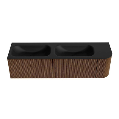 MONDIAZ KURVE 165cm Meuble salle de bain avec module 25 D - couleur Walnut - 2 tiroirs - 1 porte - vasque BIG SMALL double / gauche - 2 trous de robinet - Urban