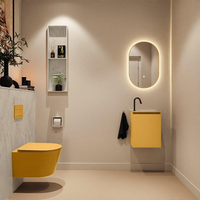 MONDIAZ TURE-DLUX meuble de toilettes 40 cm Ocher. EDEN lavabo Opalo position droite. Avec 1 trou de robinet.