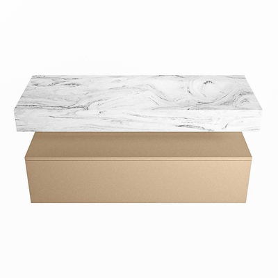MONDIAZ ALAN - DLUX Badkamermeubelset - 120cm - onderkast - Oro - 1 lade - vrijhangende wastafel - wasbak rechts - 0 kraangaten - Glace