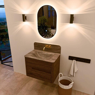 Mondiaz CIRO-DLUX Badkamermeubelset - 70x45x50cm - Solid surface wastafel Oza - 1 wasbak Midden - zonder kraangaten - 2 lades - Dusk