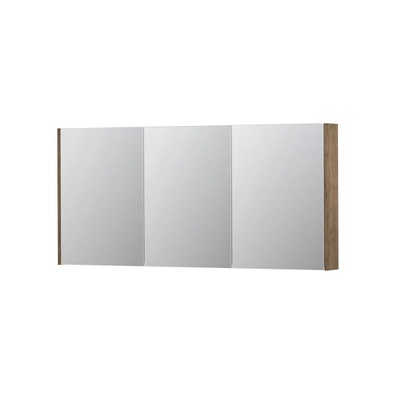 INK SPK2 Spiegelkast - 160x14x74cm - 3 deuren - dubbelzijdige Spiegel - schakelaar en stopcontact - MFC Naturel eiken