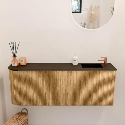 Mondiaz JOYA 111.6cm toiletmeubel - ronding links kleur Oak - Wastafel FAYE positie Rechts 1 kraangat kleur Urban.